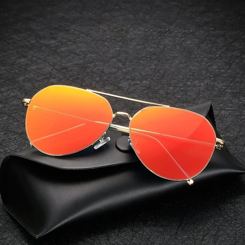 

New Fashion Flat Lens Mirror Aviation Sunglasses Women High Quality Stylish Pilot Sun Glasses Lady Men Metal Frame Eyewear UV400
