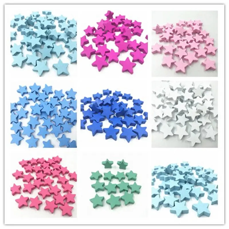 

DIY 100pcs Wooden Bead Star shape for Baby Crafts&Pacifier Clip Necklace Jewelry Making 20mm