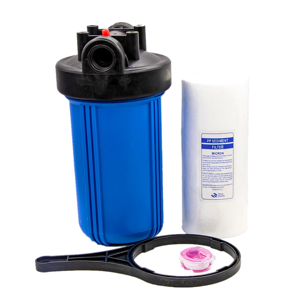 

BIG BLUE 10" WHOLE HOUSE FILTER HOUSING System (1 INCH Port)+ Housing Wrench + 5 Microns Replacement Sediment Filter 10"x4.5