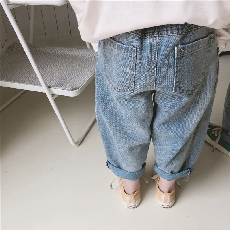 Весенне-осенние детские джинсы, повседневные джинсовые штаны с эластичной резинкой на талии, джинсы для маленьких девочек и мальчиков 2, 3, 4, 5, 6 лет, детские штаны, штаны для малышей