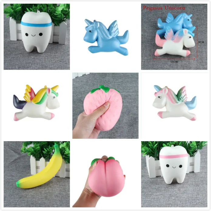 Cute Anti-stress Squishy Charm Slow Rising Unicorn Squishies Galaxy Panda Peach Banana Poop Tooth Cake Cream Toy Kawaii | Игрушки и