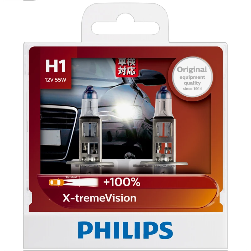 2X Philips H1 12V 55W P14.5s X-treme Vision Автомобильные фары более яркие OEM галогенные оригинальные лампы 12258XVS2