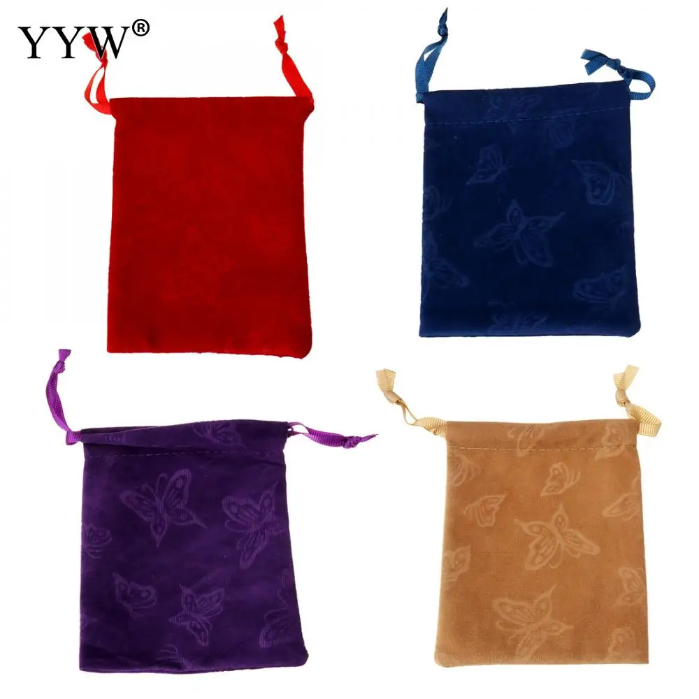 

100pcs/Lot Velvet Drawstring Pouch Jewelry Bag Grosgrain Ribbon 95x126mm Rectangle New Year Christmas Wedding Gift Pouch Bag