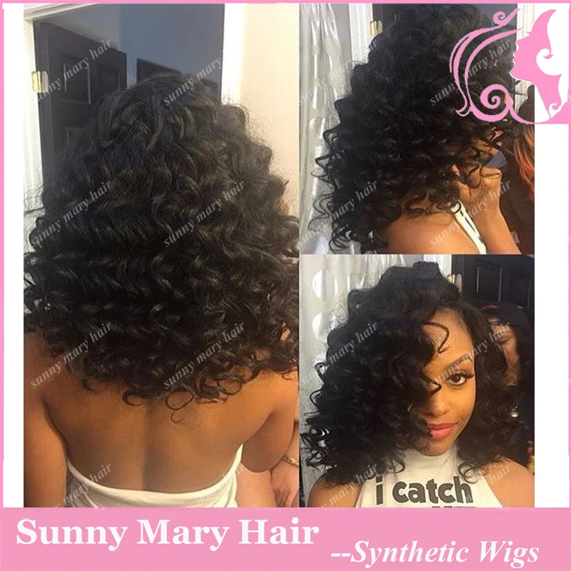 Black Short Wig Loose Big Curly Bob Synthetic Wigs Heat Resistant