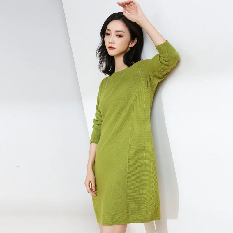 DILLY мода свободный узор шерсть кашемир свитер платье для женщин-GML7258