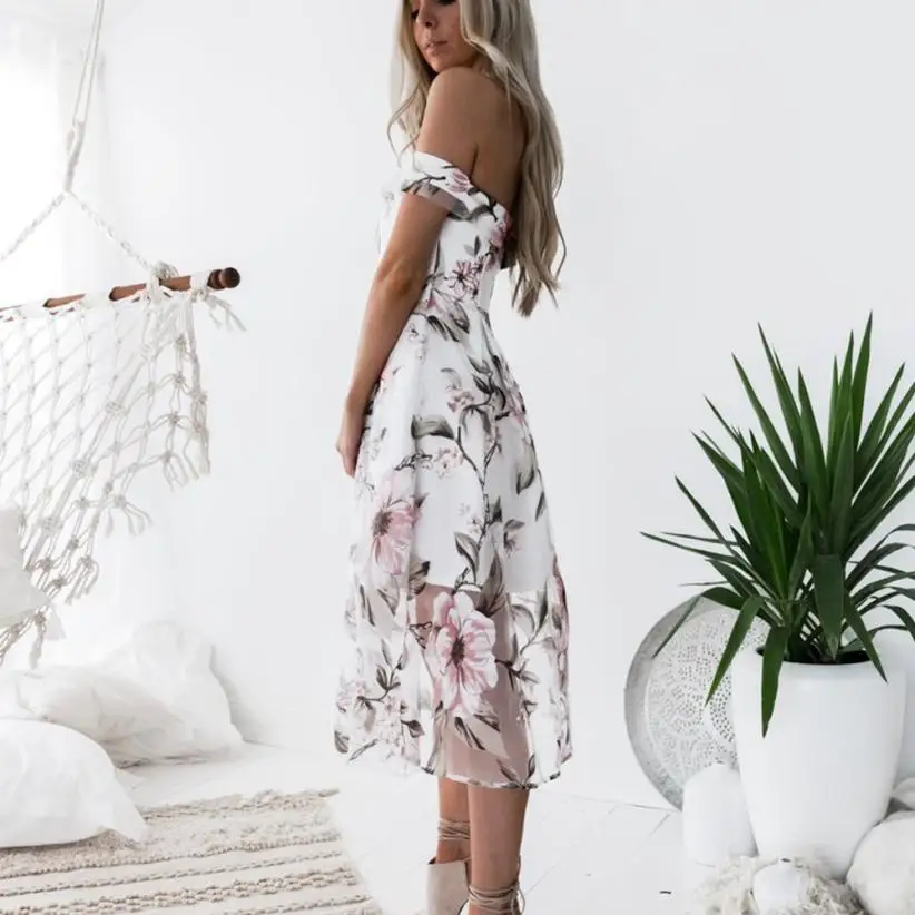Платье до середины икры с цветочным принтом Boho 2019 модное женское пляжное летнее
