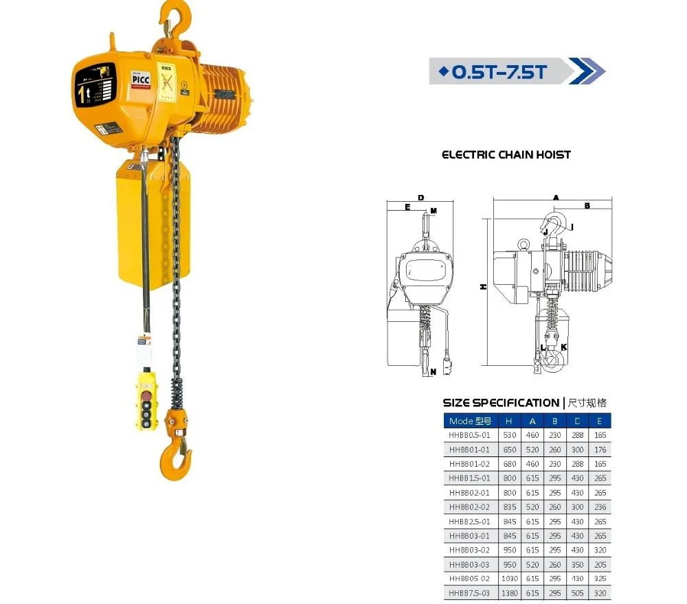 0,5-3 T X 4M 1-chain 380V 50HZ 3-фазная HHBB Серия Электрическая цепная таль, CE сертифицированный Электрический подъемный кран цепной подъемный Блок