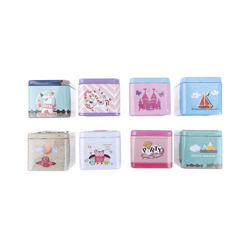 

72*72*65 mm Cartoon Tin Box Biscuit / Tea leaf Child Gift Box Sundries Case Container Metal Customizable Square Exquisite