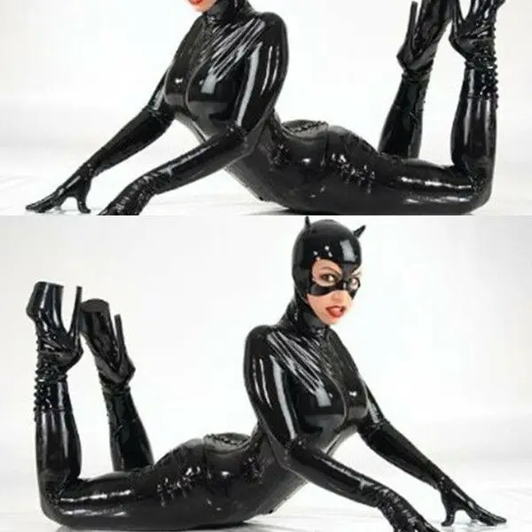 

Latex Catsuit, Catwoman, Schritt zum , Latexcatsuit, Schwarz, Mask Rubber S-XXL