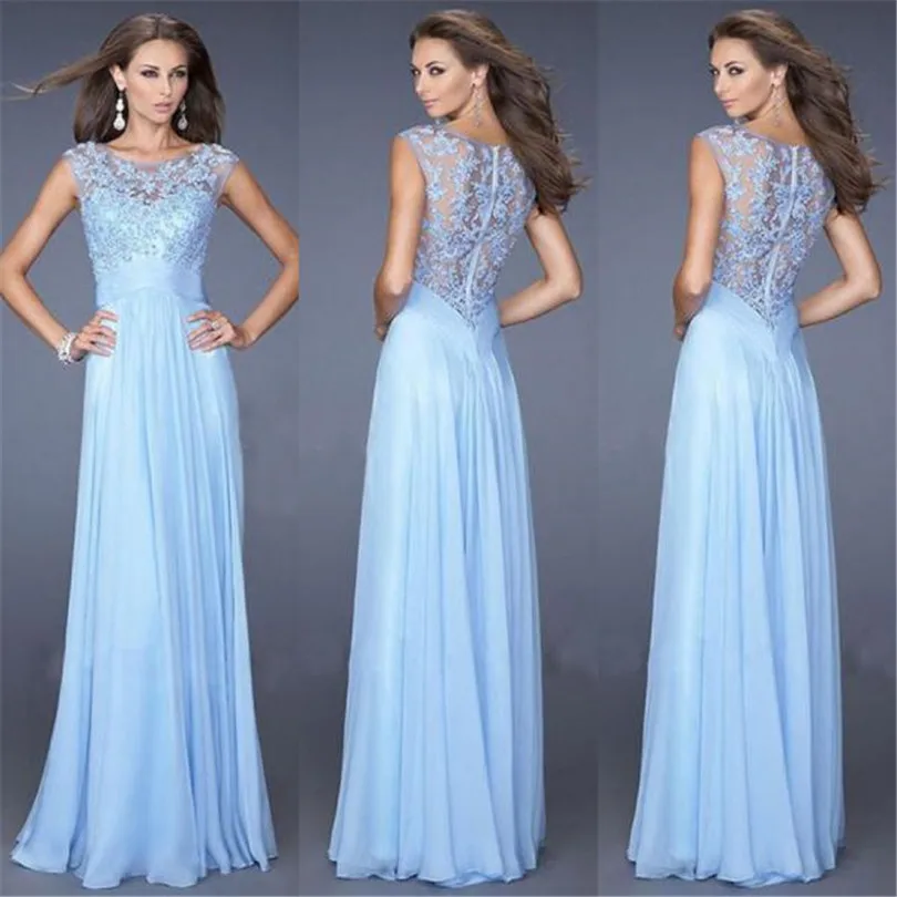 

indian women clothing Sexy Slim Blue Lace Chiffon Back Lacquered Sexy Dress