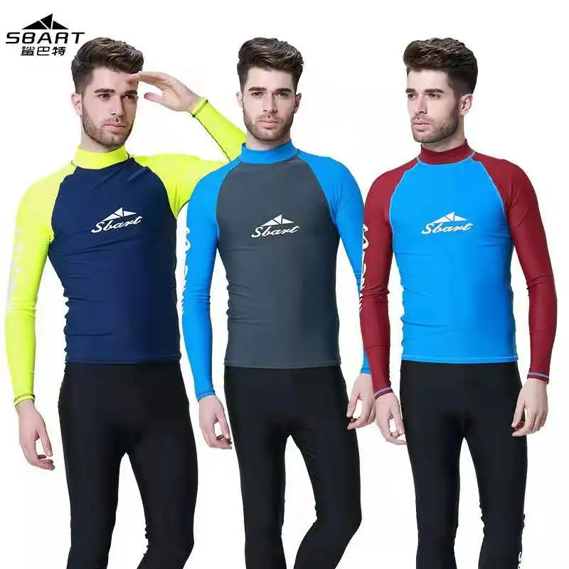 

SBART Men Snorkeling Windsurf Rashguard Wetsuit Surf UV Protection Swim Shirt Diving Tops Long Sleeve Swimsuit for Surfing