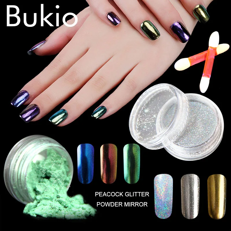 Пудра для ногтей Bukio зеркальный порошок в виде единорога яркие хлопья yuca дизайна