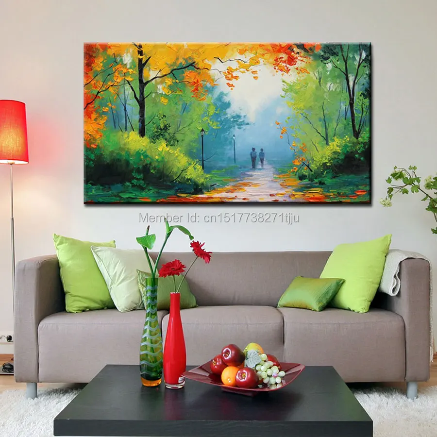 Large Canvas Art Cheap Modern Handmade green spring scenery oil