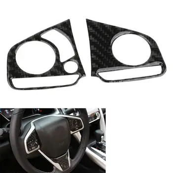 

BBQ@FUKA 2x Carbon Fiber Auto Steering Wheel Button Decoration Cover Trim Frame Sticker For Honda Civic 2016 2017 Accessories