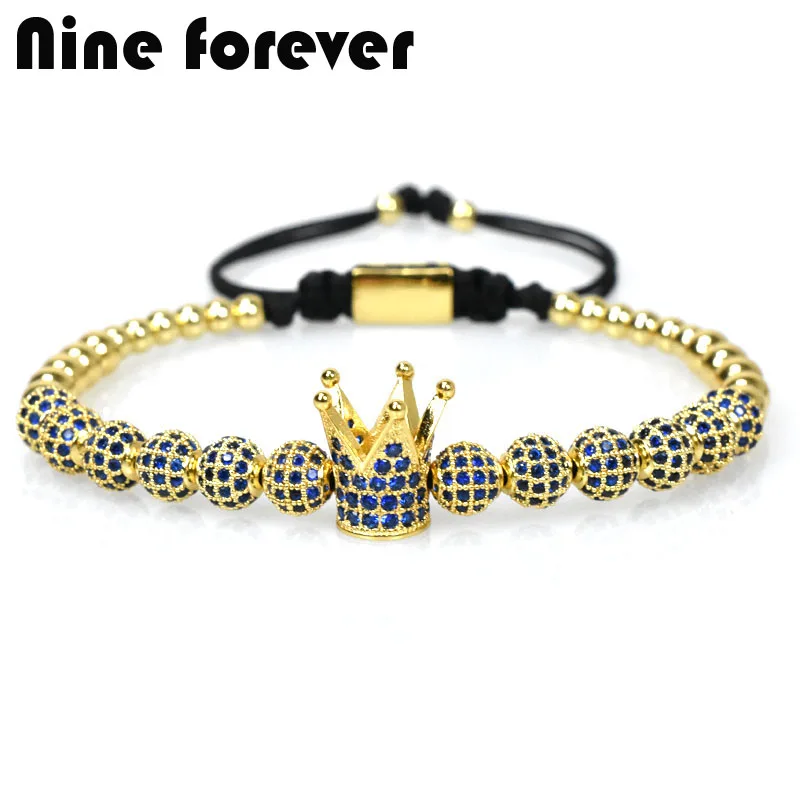 Браслет с подвесками Nine forever blue crown мужские ювелирные изделия плетеные бусины