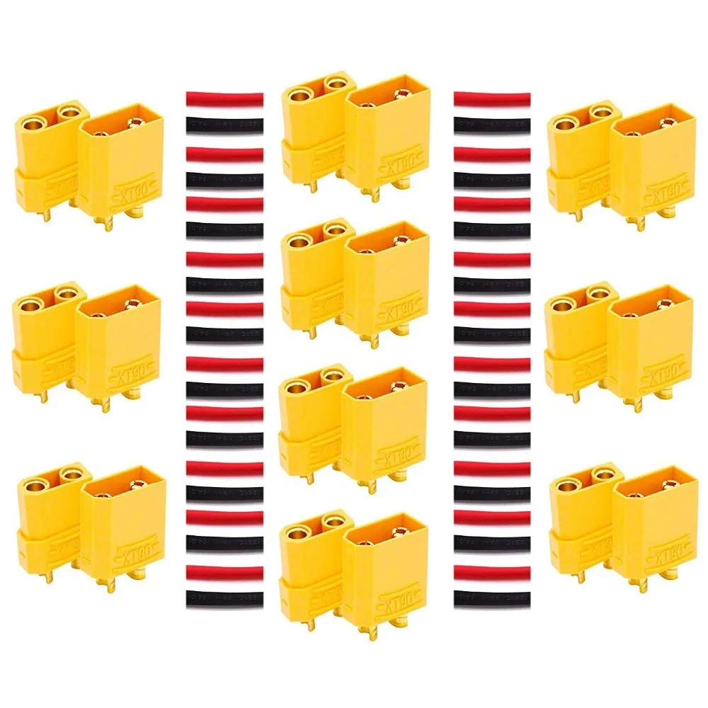 

LHI XT90 Battery Connector Set for RC Lipo Battery Motor 10 Pairs Yellow 10 Male Connectors + 10 Female Connectors