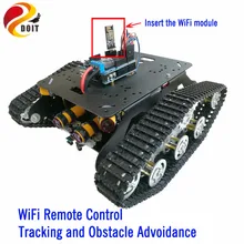 Official DOIT T300 Arduino Bluetooth/WiFi Control Crawler Tank Car Chassis with Tracking and Obstacle Avoidance RC Remote Toy full rc metal tank car chassis all metal structure crawler big size load large obstacle surmounting tank chassis tracked vehicle
