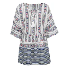 Mulheres do vintage Boêmio Vestido Floral Impressão Alargamento Manga Borlas Boho Vestido 5XL Plus Size Casual Solto Verão Mini Vestidos Vestido