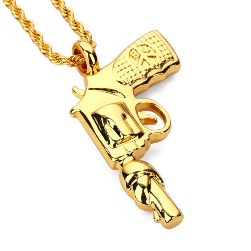 Stainless Steel Gun Pendant Necklace Hiphop Jewelry for Men Pistol Collier Personality Cloth Accessories | Украшения и аксессуары