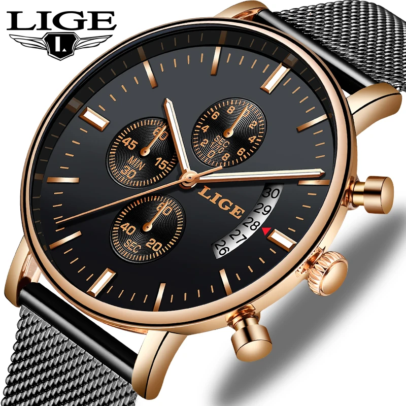 

Relogio Masculino 2019 LIGE Mens Watches Top Brand Luxury Quartz Watch Men Casual Slim Mesh Steel Date Waterproof Sport Watch