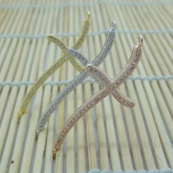 

New Cross Curved Sideways Micro Pave CZ Zircon Connector Charms Fit For Christian Jewelry Making Accessories