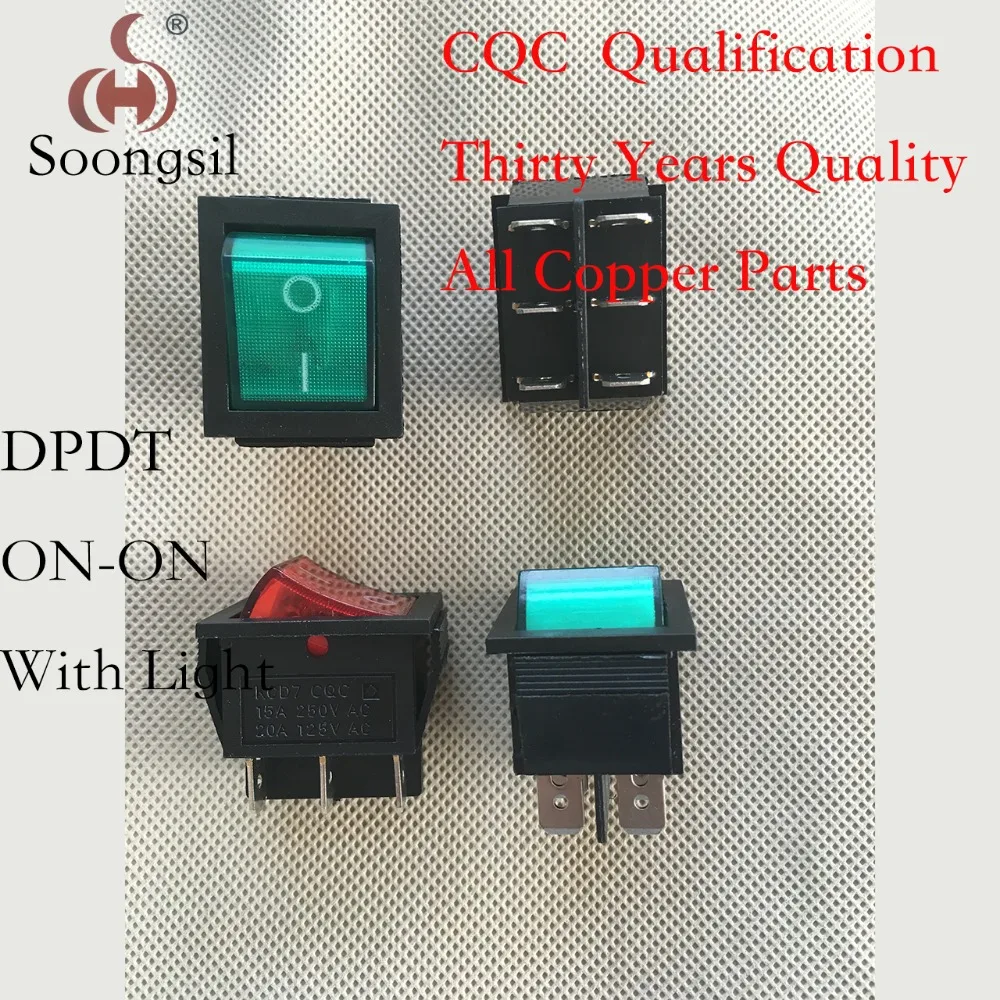 

5PC/Lot New Red 6 Pin ON-ON 2 Position DPDT CQC UL With Light Boat Rocker Switch AC 15A/250V