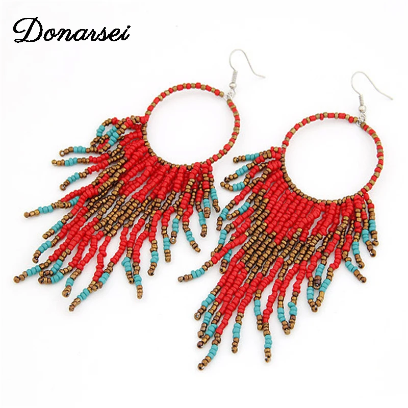 

Donarsei Ethnic Tassel Handmade Colorful Beaded Earrings For Women Bohemian Long Fringe Drop Earrings Boho Jewelry