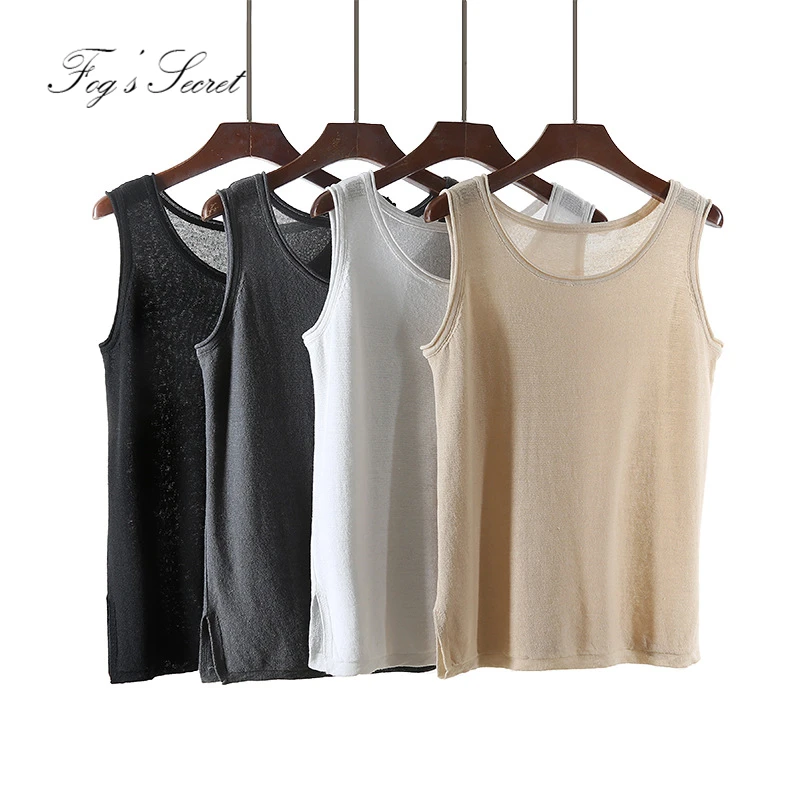 Linen Tanks Tops For Women knitted For Women 2018 Summer Autumn Thin