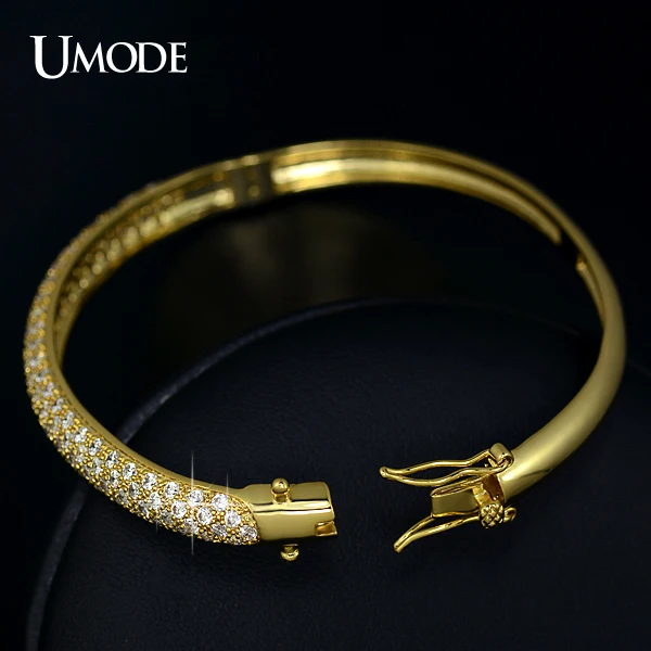 Koop UMODE Luxe Party Sieraden Goud kleur 129 stuks 0.03ct Cubic Zirkoon gesimuleerde CZ Steen Pave Bangle Armbanden UB0039A