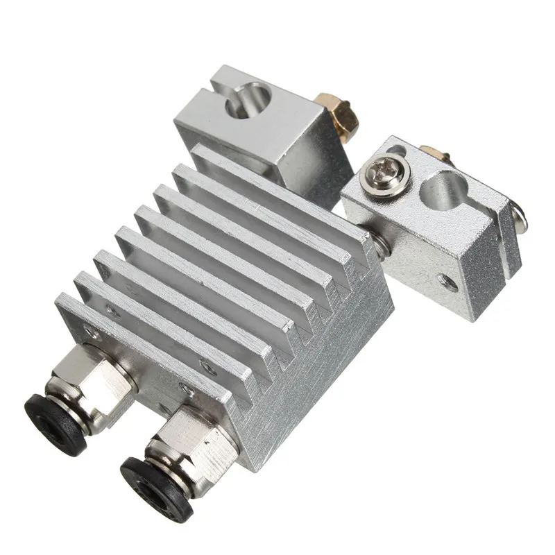 Silver Double Nozzle Remote Kits 1.75mm 3mm Double Head with Long Distance Heating Print Head Extruder For 3D Printer Aluminum