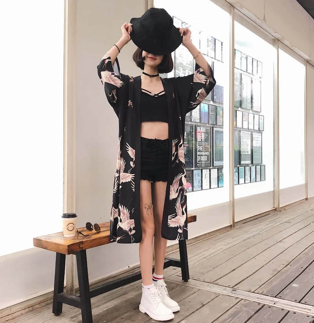 korean style HARAJUKU digit print 2018 summer kimono long cardigan feminino outerwear thin sun protection coats womens (B1638)