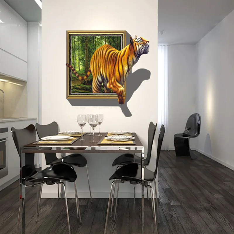 creative 3d wall stickers tiger pattern for living room mural art