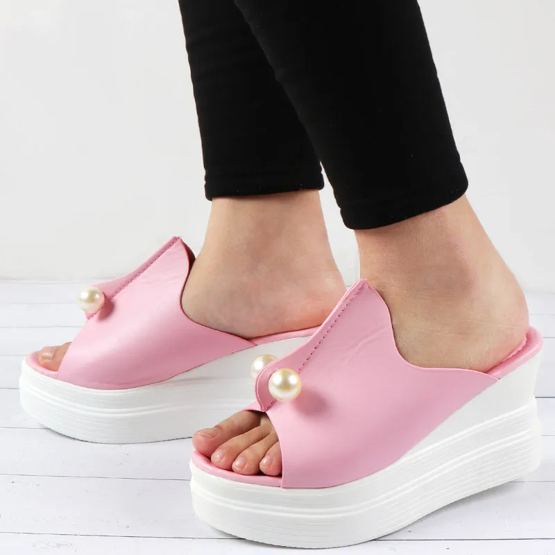 Summer Women Wedges Sandals Sexy Beading Platform Slippers Shoes