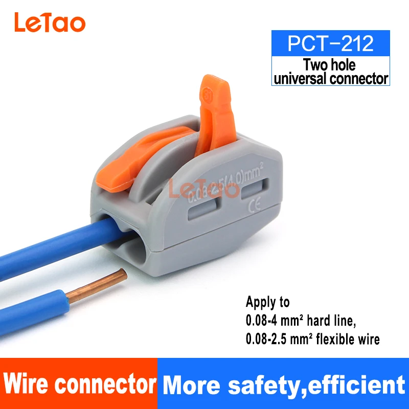 

PCT-212Gray Universal Compact Wire lighting Connector Terminal Block 2 pin Conductor With 0.08-4mm2 Stranded wire