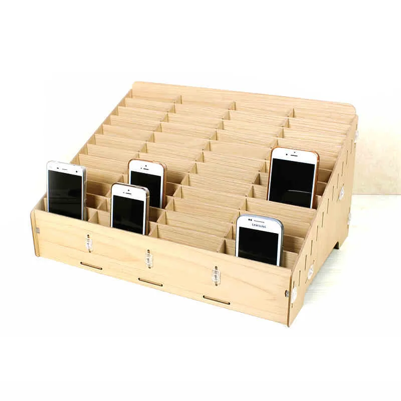 Wooden Mobile Phone Management Storage Box Creative Desktop Office Meeting Finishing Grid multi cell phone rack shop display bag small tool chest