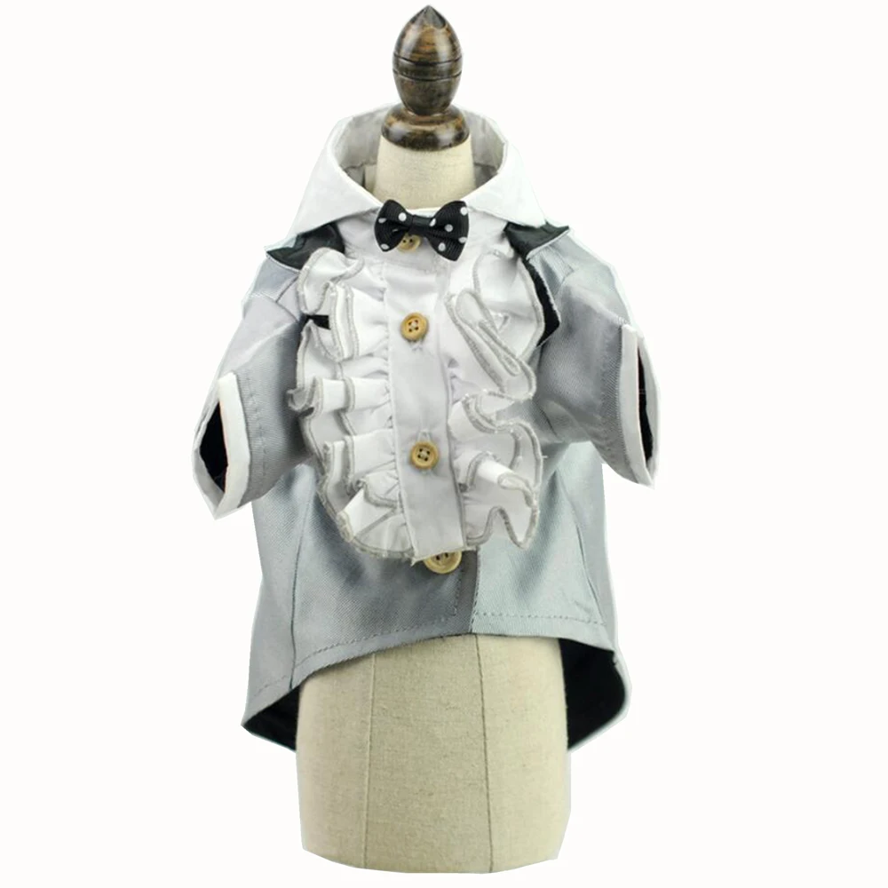 

Gray Dogs Costume Tuxedo Wedding Bowtie Dog Jacket Dog Tux Party Pet Cat Suit Clothes for Small Dog