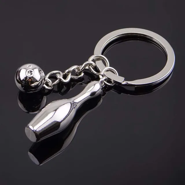 Cheap RE 12pcs/lot Discount Alloy Bottle Fur Keychain Metal Bowling Model For Car Key Chain Bag Purse Bowling Keychain