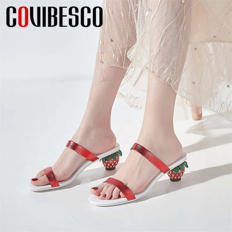 

COVIBESCO Summer Concise Elegant Round Toe Women Sandals 2019 Genuine Leather Slip On Shallow Strange Style Casual Shoes Woman