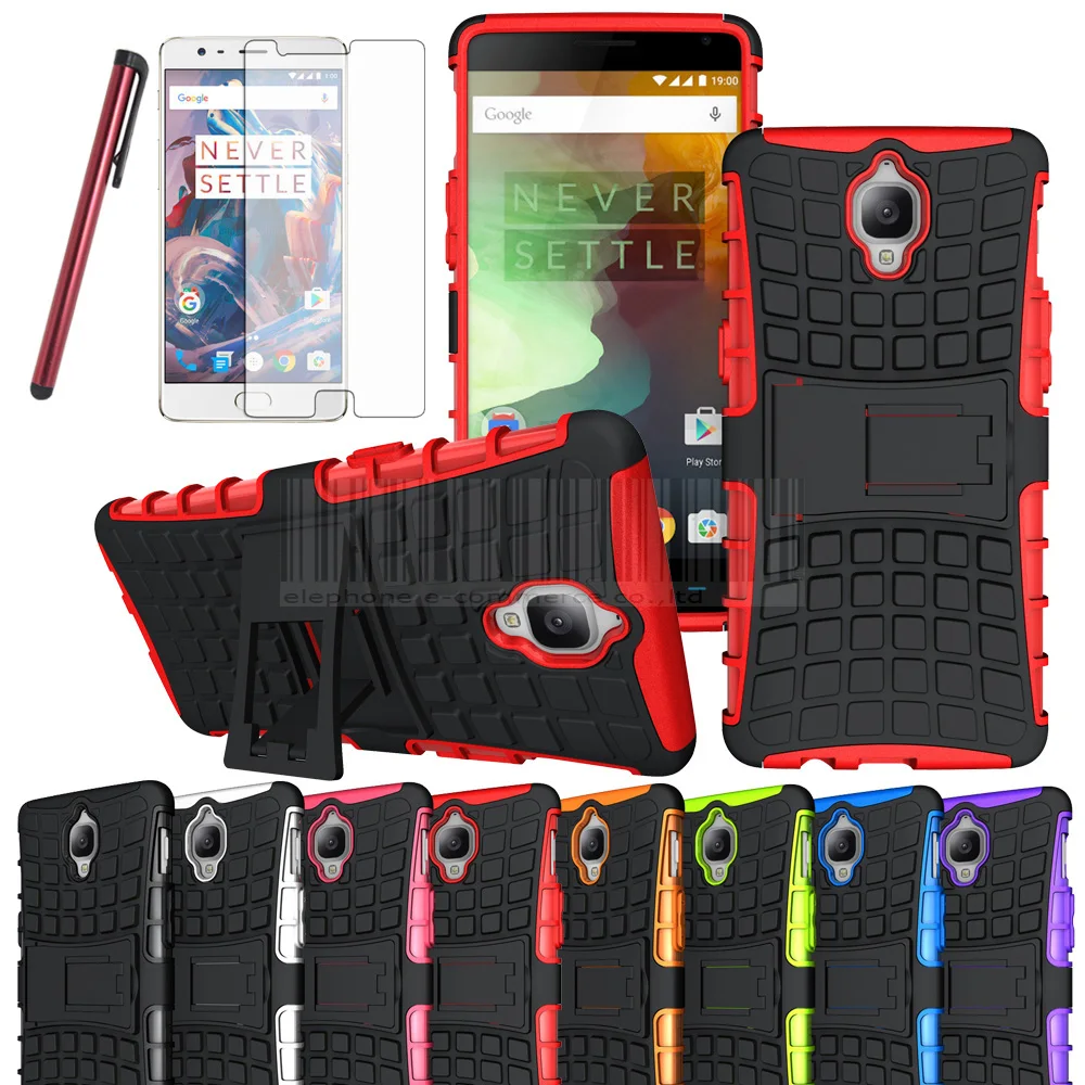 

Dual Layer Protective PC+TPU Hybird Impact Kickstand Rugged Case For Oneplus 3 3T A3003 A3010 One Plus Three Cover+FILM+STYLUS