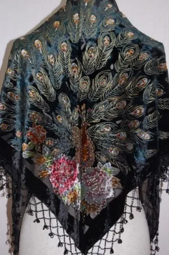 Black 100% Silk Velvet Scarf Shawl Chinese National Women Triangle ...