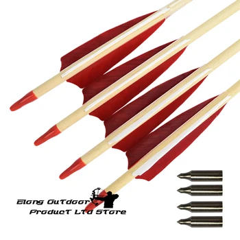 

12X Wooden Arrow 30" 8mm Shaft 4" Turkey Feather Fixed Point Traditional Bow Hunting Shooting Archery Free Shipping