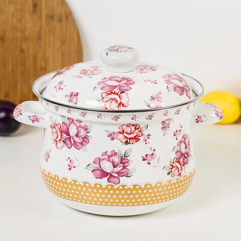 Цветок утолщение керамическая эмаль суп котелок для тушения судно с крышкой Кастрюля hot pot здоровья индукционная плита stewpot Кухня инструмент - Цвет: 1