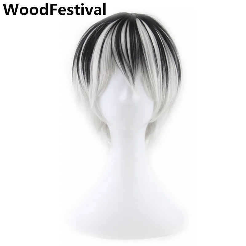 

male anime wig men white black wig short mixed color wigs straight man wigs hair heat resistant synthetic WoodFestival