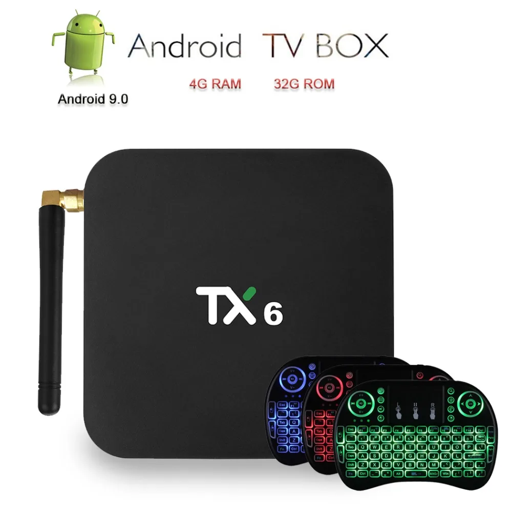 

Satxtrem Android TV Box Smart TV 4K TX6 Set Top Box Android 9.0 TVBox 4G RAM 32GB ROM Media Player Dual WiFi+i8 Backlit Keyboard