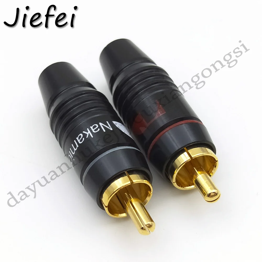 2-50pcs Black high quality Hifi Brass 8pcs Nakamichi RCA Male Plug Jack Audio Cable Solder Gold plated Connector