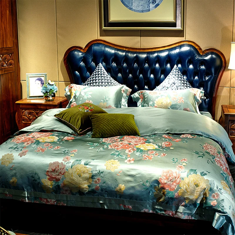 Bedspread Luxurious pastoral high grade heavyweight silk bedding top