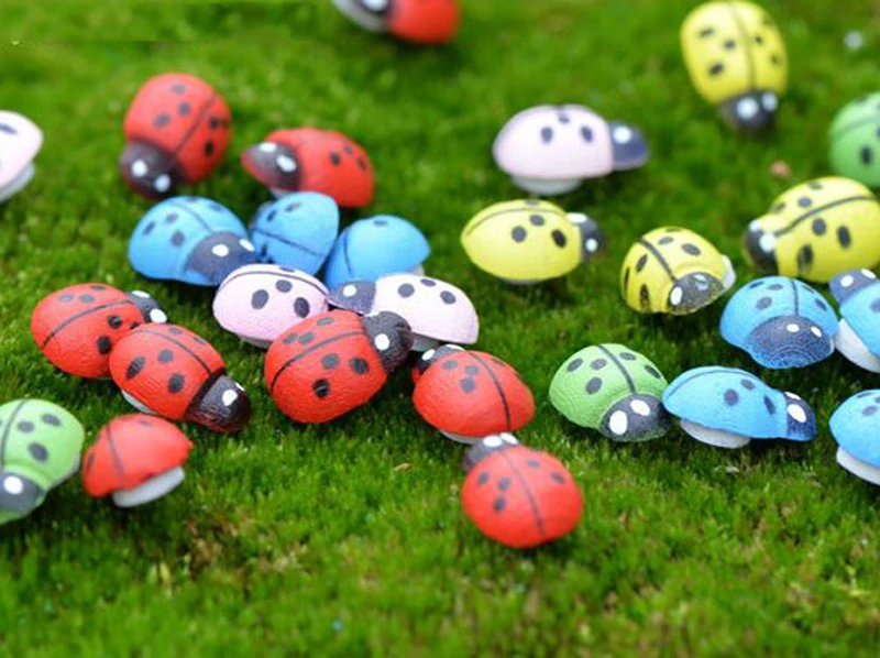 

300pcs colorful ladybug figurines fairy garden miniature resin craft dollhouse bonsai decor terrarium jardin decoracion