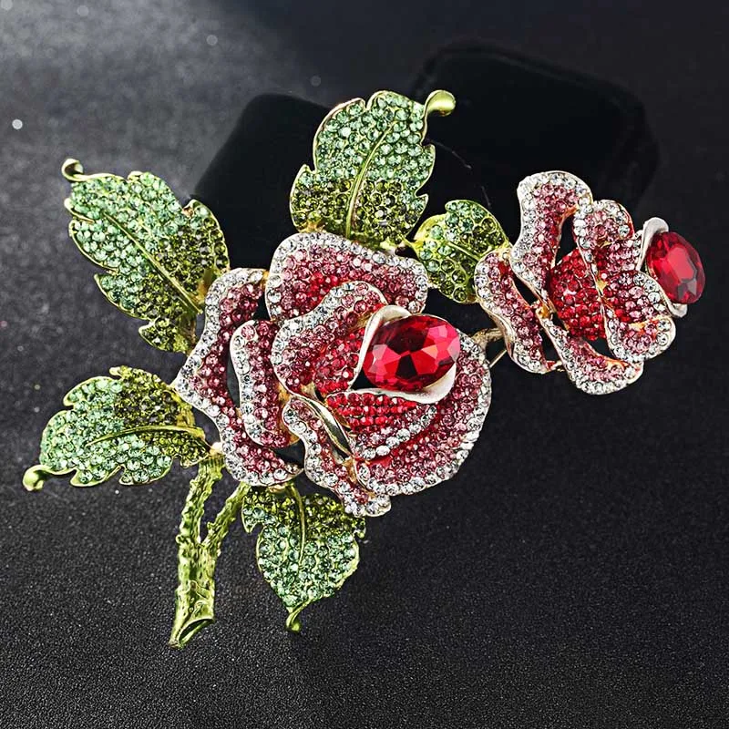 zlxgirl Bridal Flower Brooches Jewelry Perfect Pink Green Rhinestone  Crystal Hijab Pins Brand Women's Party pendant Bijoux