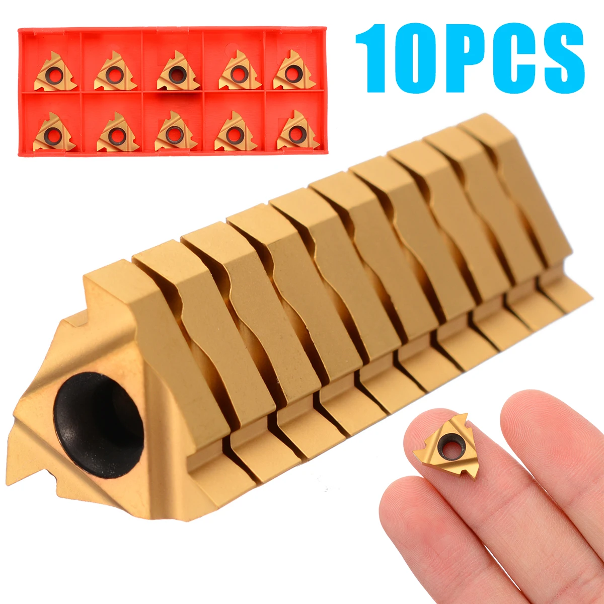 10pcs Golden 16IR AG60 Carbide Insert Blade Metal Turning Tool Lathe Tool CNC Parts Turning Blade Cutter