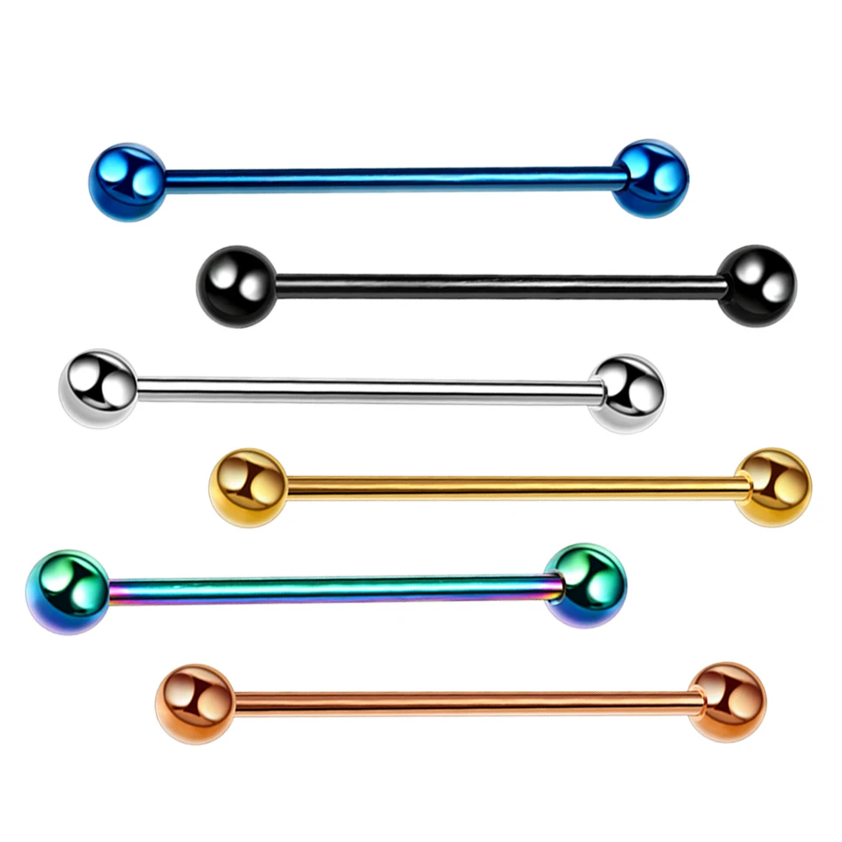 

1PC Stainless Steel Titanium Anodized Colorful Industrial Barbell Earring Piercing Double Ball Earrings Cartilage Jewelry 14g